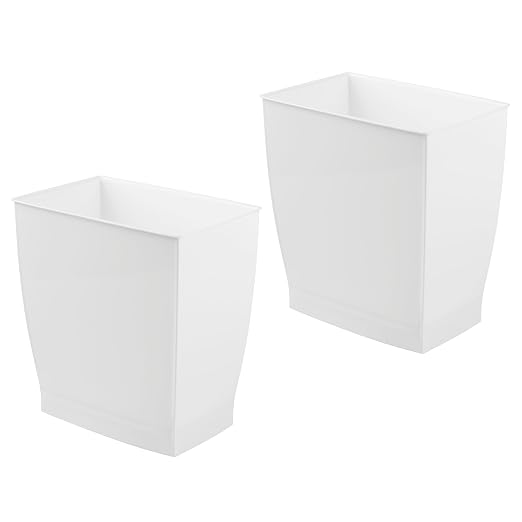 iDesign Small Plastic Bathroom Trash Can, Slim Rectangle Garbage Bin for Bedroom, Office, Dorm, 2-Pack, White - Image 8