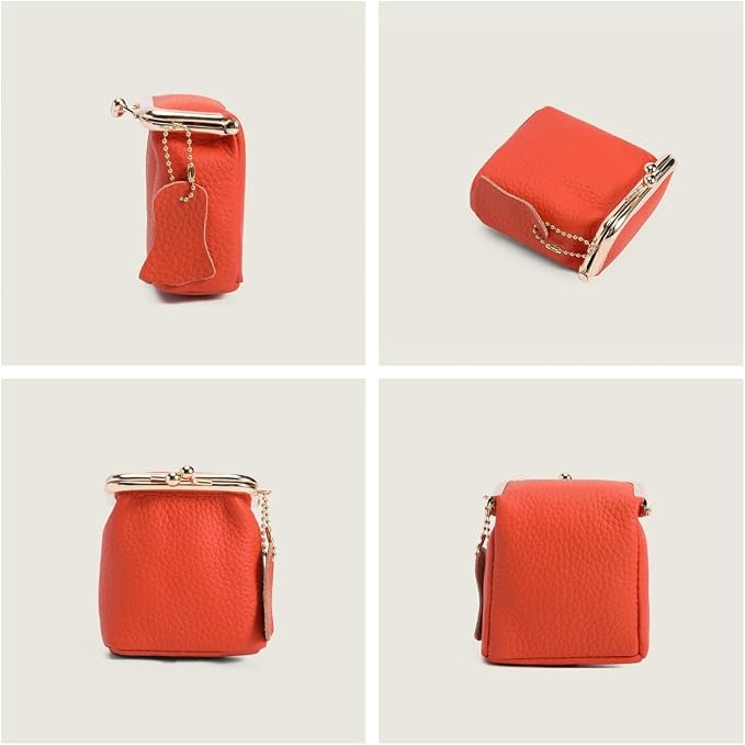 Genuine Leather Mini Jewelry Box & Vintage Wallet for Women - Compact Travel Coin Purse, Lipstick Storage Organizer, Retro Leather Clutch Case (Orange) - Image 4