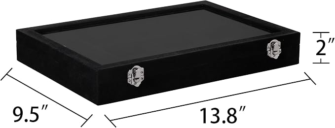 Frebeauty Velvet Jewelry Tray,12 Grid Jewelry Organizer with Clear Lid,Bracelets Holder,Jewelry Display Case with Clasp,Drawer Insert Bangle Brooch,13.8 x 9.5 x 2 Inches,Gift for Women Girls(Black) - Image 3