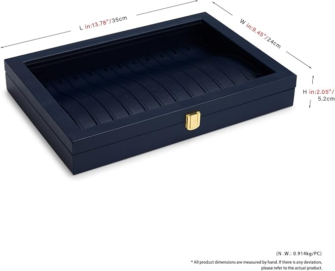 Oirlv Premium Blue Leather Necklace Bracelet Organizer Tray with Acrylic Lid Jewelry Display Case Drawer Insert Jewelry Organizer for women - Image 5