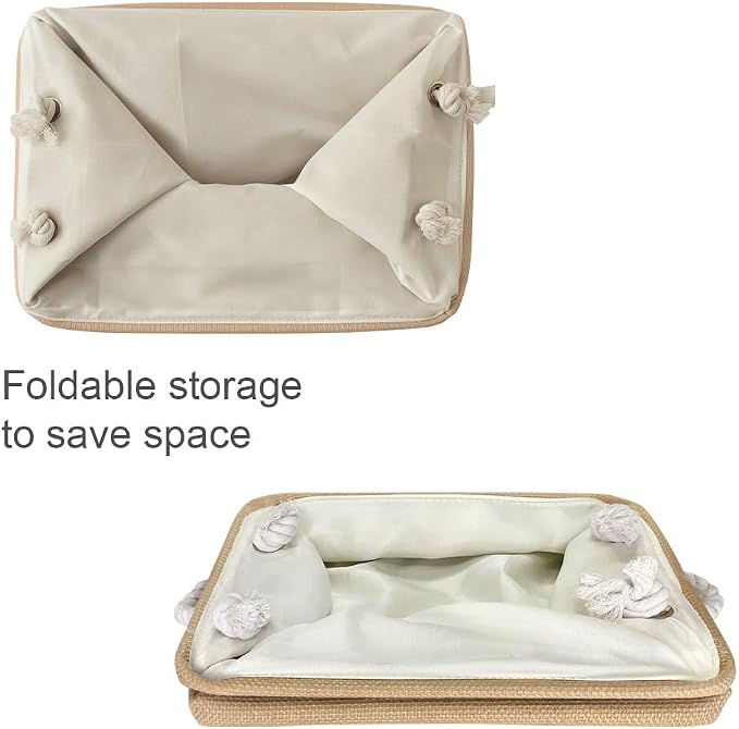 TheWarmHome Organization and Storage Basket for Organizing - 3 Pack 16x12x12 inch Cube Fabric Storage Cubes, Storage Bin for Shelves Gift Closet Organizer Cloth Toy (Beige) - Image 7