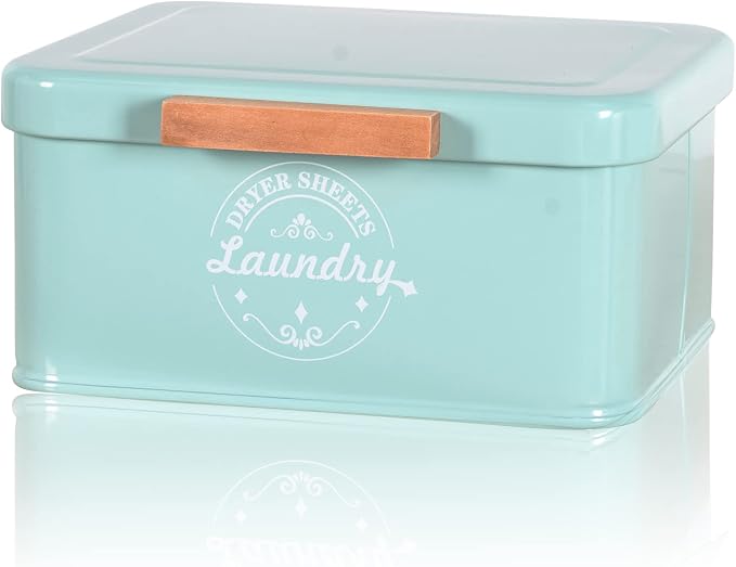 Dryer Sheet Holder Dispenser Container with Hinged Lid, Metal Modern Laundry Dryer Sheet Dispenser for Laundry Room Decor, Fabric Softener Dispenser,Green by EasierLaundrySimplerLife