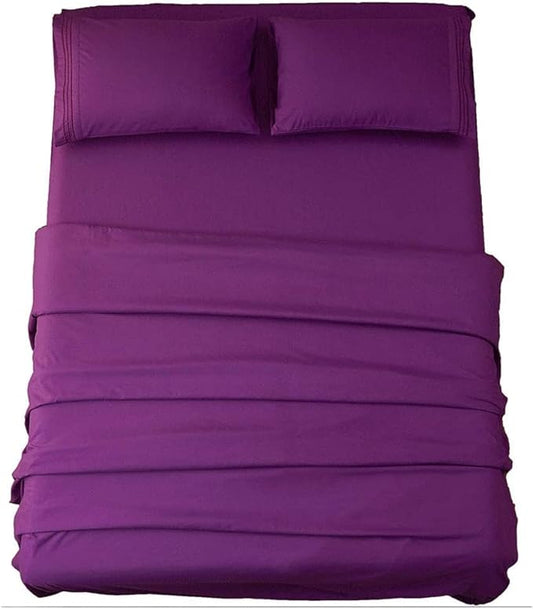 SONORO KATE Bed Sheet Set Super Soft Microfiber 1800 Thread Count Luxury Egyptian Sheets 16-Inch Deep Pocket Wrinkle and Hypoallergenic-4 Piece(King Purple)