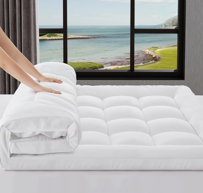 3 Inch Mattress Topper Full Size Breathable Filled Soft Fluffy Supportive for Back Pain Relief, Bed Mattress Pad Pillow Topper with Extra Thick Padded Protector for 8"-21" Deep Pocket