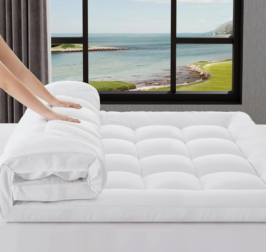 3 Inch Mattress Topper Queen Size Breathable Filled Soft Fluffy Supportive for Back Pain Relief, Bed Mattress Pad Pillow Topper with Extra Thick Padded Protector for 8"-21" Deep Pocket