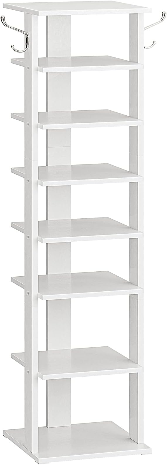 HOOBRO 8 Tiers Vertical Shoe Rack, Wooden Shoe Storage Organizer with Hooks, Narrow Shoe Tower for 8 Pairs, Space Saving, for Entryway, Living Room, Bedroom, White WT07XJ01G1 by HOOBRO