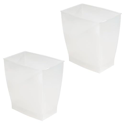 iDesign Small Plastic Bathroom Trash Can, Slim Rectangle Garbage Bin for Bedroom, Office, Dorm, 2-Pack, Frost - Image 8