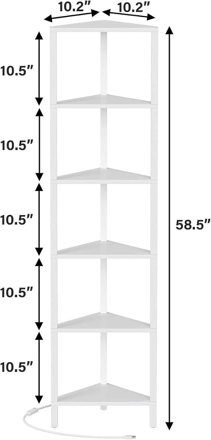 TUTOTAK 6-Tier Corner Bookshelf with LED Light,Corner Shelf for Small Space, Narrow Display Corner Shelf Stand with Storage Rack, for Living Room, Bedroom, Pure White V1BS05BW006L - Image 2
