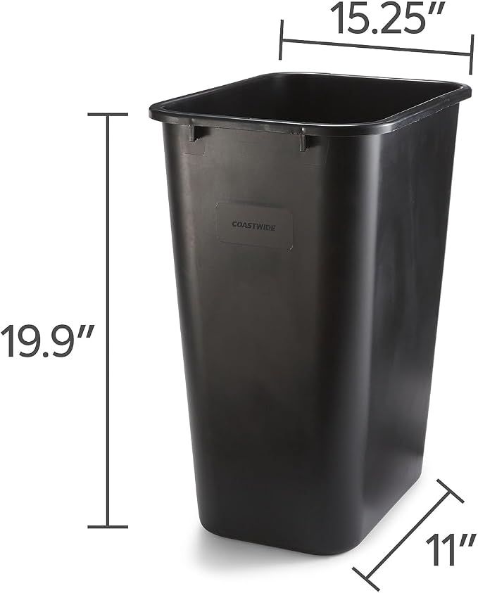 COASTWIDE Professional Indoor Trash Can Without Lid, Black Soft Molded Plastic, 10.25 Gallon - Image 3