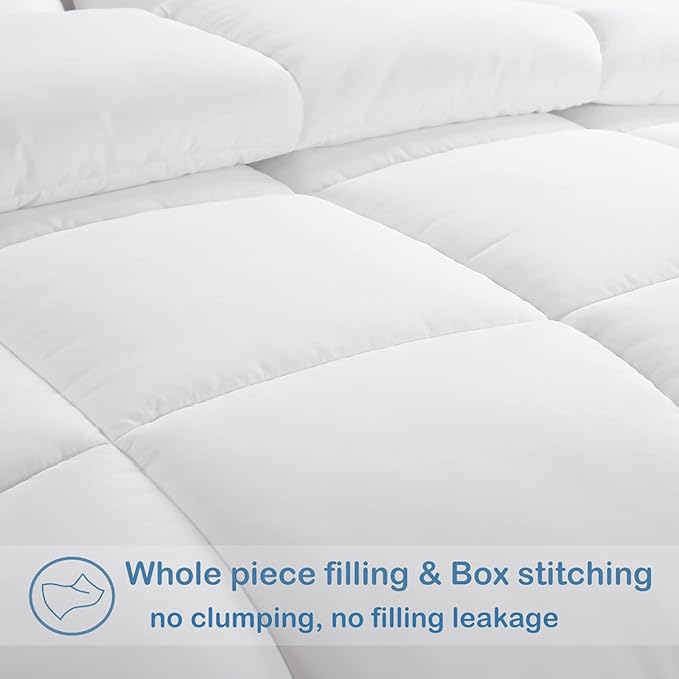 EASELAND Full Size Down Alternative Comforter - Quilted Duvet Insert for All Seasons, Soft Lightweight with Corner Tabs, Summer Winter Warm Bedding, White 82×86 Inches
