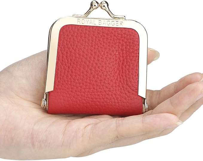 Royal Bagger Genuine Cow Leather Ultra-Slim Mini Jewelry Box, Ring & Necklace Storage, Slim Coin Purse with Kiss Lock for Women 3120 (Brown) - Image 7