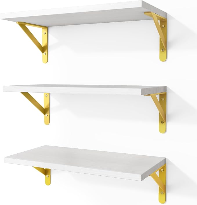 Fixwal Floating Shelves for Wall, Wood Wall Mounted Shelves for Bedroom, Bathroom, Living Room, Kitchen Storage and Decor(White, Set of 3, 16.5 Inch) by Fixwal