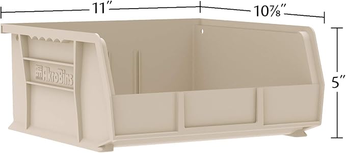 Akro-Mils 30235 AkroBins Plastic Storage Bins, Space-Saving Stackable Bins for Garage, Pantry, Craft Organization, 11" x 11" x 5", Stone, 6-Pack - Image 2