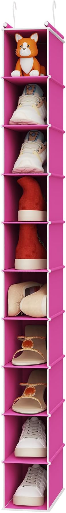 MAX Houser 10-Shelf Hanging Shoe Shelf Organizer, Hanging Shoe Storage for Closet, Slim Hanging Closet Organizer,10-Tier Narrow Hanging Storage Shelves or Baby Closet Room-Pink by MAXHouser