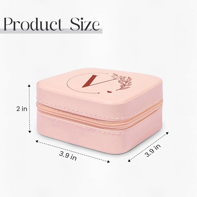 SANDJEST Personalized Jewelry Box, Pink Small Travel Jewelry Box with Initial V, Monogrammed Jewelry Case Organizer for Girls Women Teen, Mini Travel Essentials Gifts for Christmas Birthday - Image 2