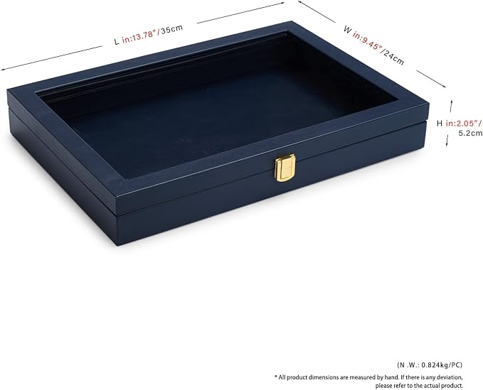 Oirlv Premium Blue Leather Flat Jewelry Tray with Acrylic Lid Jewelry Organizer Case Showcase Big Necklace Display Organizer Box with Locks for Security - Image 5