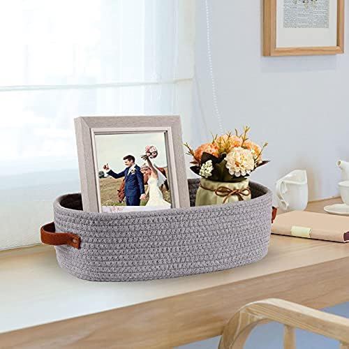 Cotton Rope Small Woven Toilet Paper Room Storage Basket with Handles for Bathroom, 13"x5.9"x4" Gary - Image 5