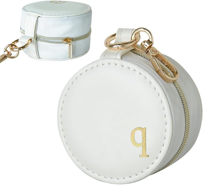 COLLECTIVE HOME - Monogrammed Letter Jewelry Case, Portable Travel Ring Holder Box with Keychain, Personalized Initial Organizer for Earrings Necklaces, Gift for Her (White-q) by COLLECTIVEHOME