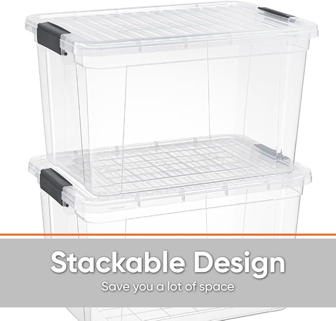 Superio Clear Storage Box with Lid, 14.25 Quart Plastic Container Bins for Organizing, Stackable Crates, BPA Free, Non Toxic, Odor Free, Organizers for Home, Office, School, and Dorm, 10 Pack