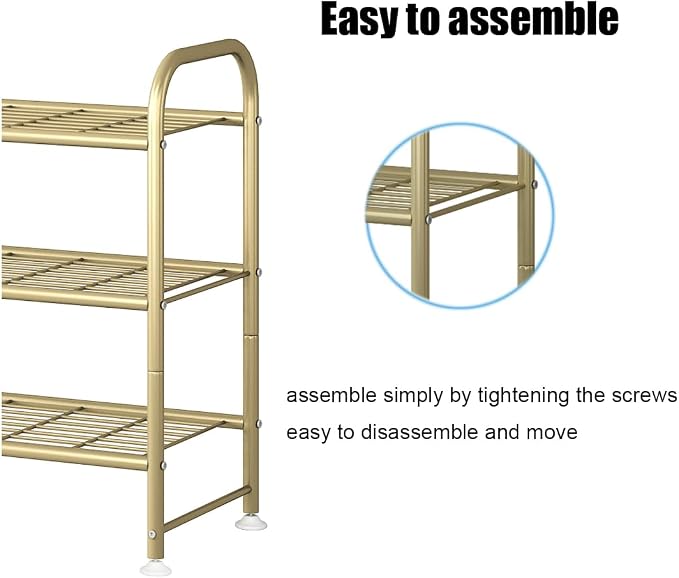 LINZINAR Shoe Rack Long 3 Tier Shoe Storage Organizer Metal Wide Shoe Shelf for Closet Entryway Bedroom 24 Paris Large Capacity, Gold - Image 6