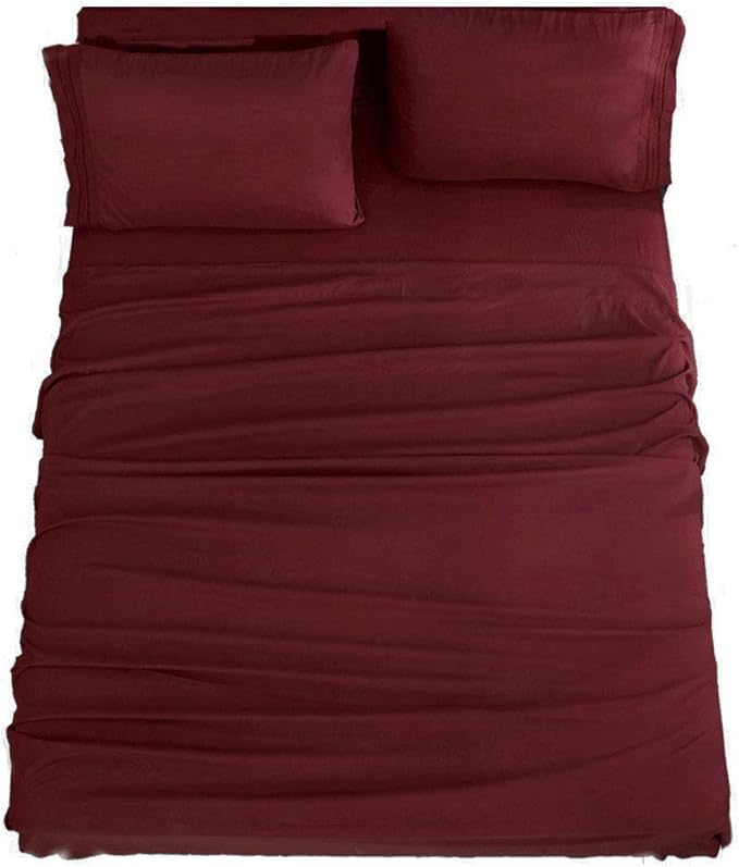 SONORO KATE Bed Sheet Set Super Soft Microfiber 1800 Thread Count Luxury Egyptian Sheets 16-Inch Deep Pocket，Wrinkle and Hypoallergenic-4 Piece (Burgundy, California King)