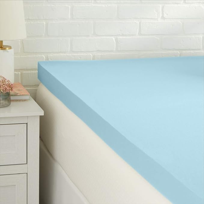 Amazon Basics King Cooling Gel-Infused Memory Foam Mattress Topper, CertiPUR-US Certified, 3 Inches, Blue