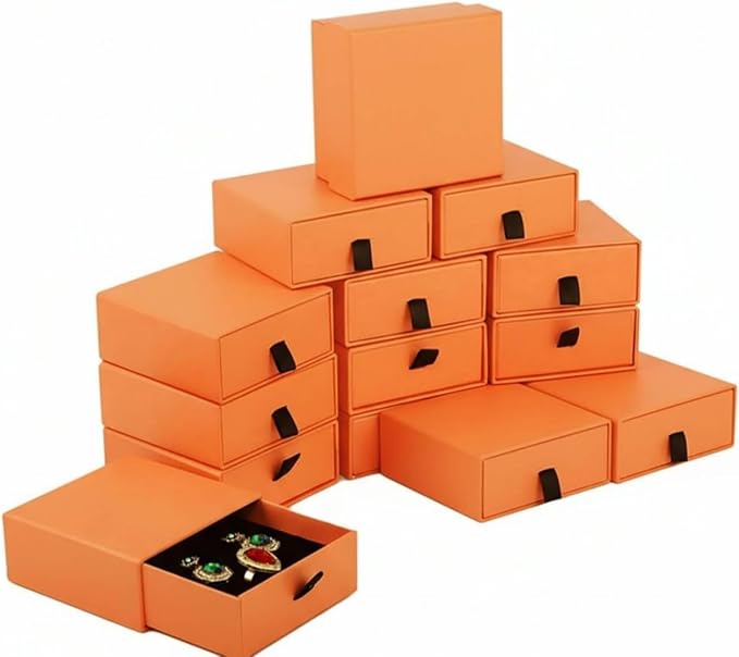Jewelry Gift Box Velvet-Lined, 12 Pack Compact Drawer Style for Earrings & Rings, Necklace & Bracelet Organizer, Stackable Jewelry Display & Storage Box, Elegant Jewelry Storage (Orange) by Zitonyang