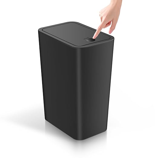 TIPGO Bathroom Trash Can with Lid, 4 Gallon / 15 Liter Small Garbage Can, Press Top Bin, Plastic Wastebasket with Pop-Up Lid for Bedroom, Living Room, Office (Black) by TIPGO