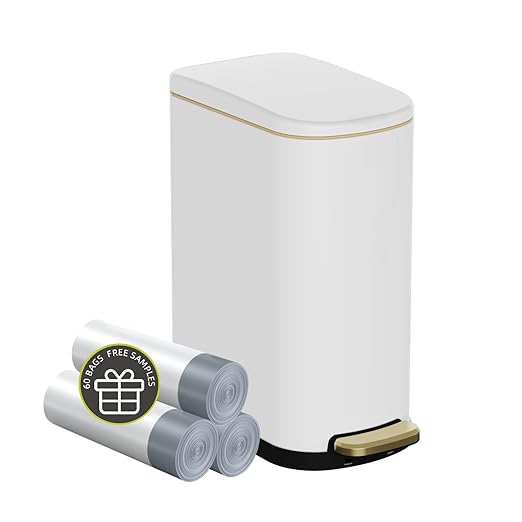 KSSKSS 2.6 Gallon Slim Bathroom Trash Can with Soft Close Lid, 10L Stainless Steel Garbage Can with Removable Liner Bucket, for Narrow Spaces, Bathroom, Bedroom (White) by ksskss