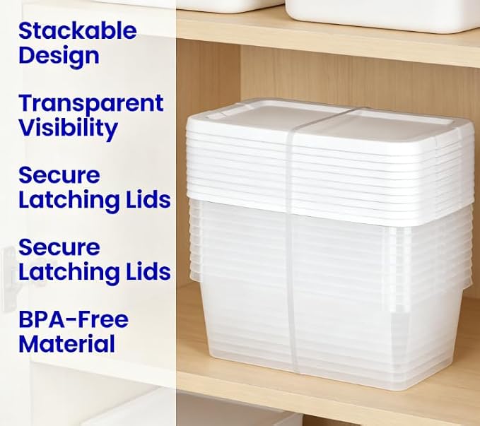 10-Pack of 6 Quart Clear Storage Boxes, Modern style, durable and sturdy, White Plastic with Snap-On Lids, Suitable for bedroom storage - Image 3
