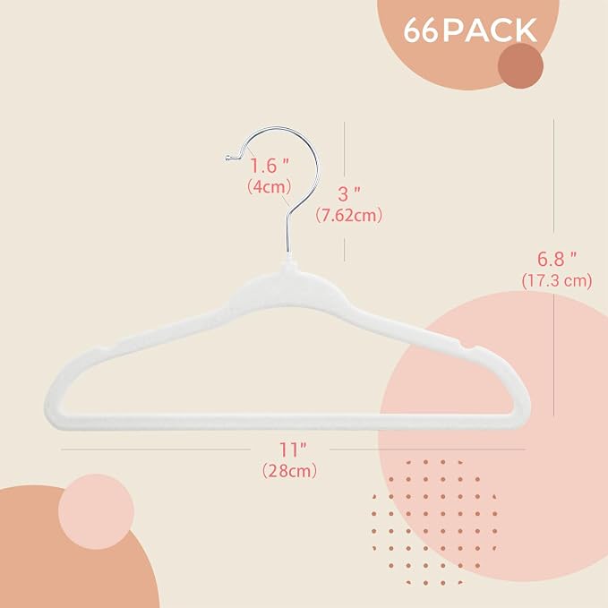 ManGotree 11" Baby Velvet Hangers, Non-Slip Kids Coat Hangers with 360° Swivel Hook, Ultra-Thin Felt Children's Hanger for Infant & Toddler Clothes, 66 Pack (White) - Image 3