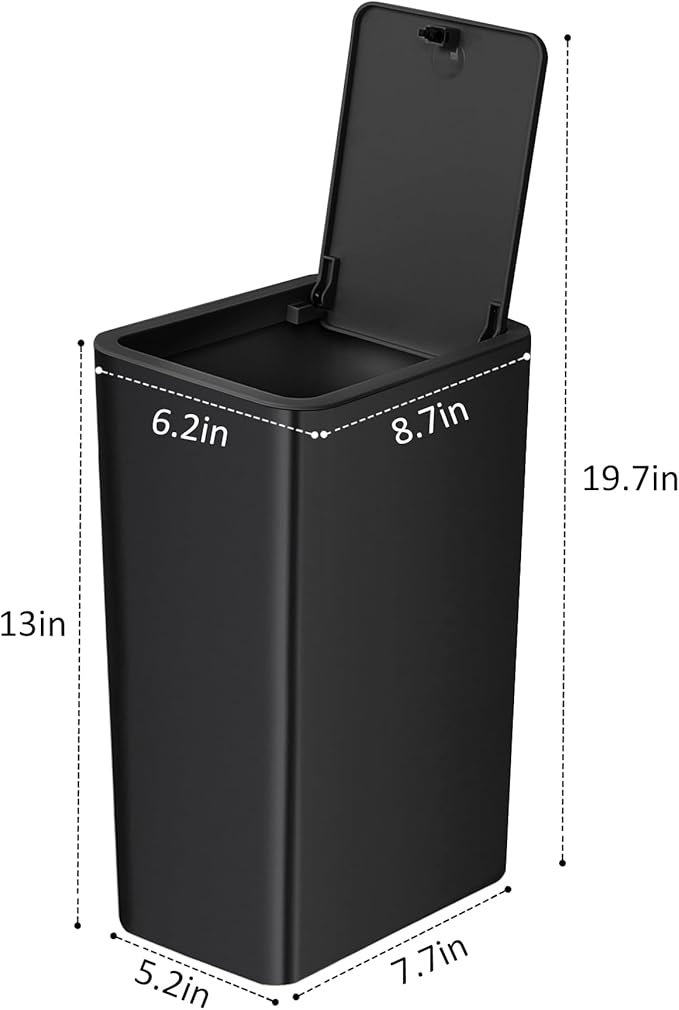 TIPGO Bathroom Trash Can with Lid, 10 Liter/ 2.6 Gallon Slim Garbage Can, Small Trash Bin Waste Basket with Pop-Up Lid for Kitchen, Bedroom, Living Room, Office (Black) - Image 6