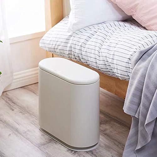 IEEK Slim Plastic Trash Can with Press Top Lid,2.4 Gallon/10 Liter Garbage Can Modern Waste Basket for Bathroom,Living Room,Office,Kitchen and Narrow Spaces,Grey - Image 2