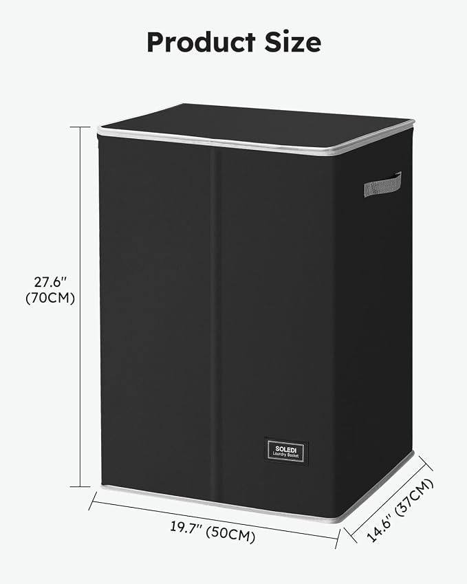 SOLEDI Laundry Hamper with Lid 130L Large & Tall Collapsible Laundry Basket, Clothes Hamper with Bag Removable Easy to Carry, Dirty Hampers for Bedroom, Bathroom, Dorm, College, Black - Image 7
