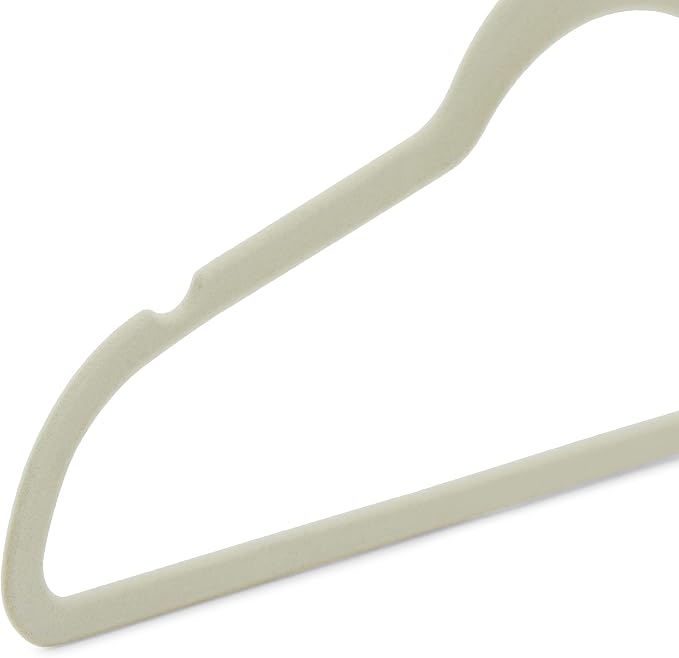 Amazon Basics Slim Velvet Non-Slip Space Saving Suit Clothes Hangers with Shoulder Notches for Closet Organization, Ivory/Silver, 50-Pack - Image 4