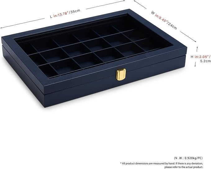 Oirlv Premium Blue Leather 24 Grid Jewelry Tray with Transparent Lid Earrings Rings Organizer Box Stackable Jewelry Box Drawer Inserts Women Gift - Image 8