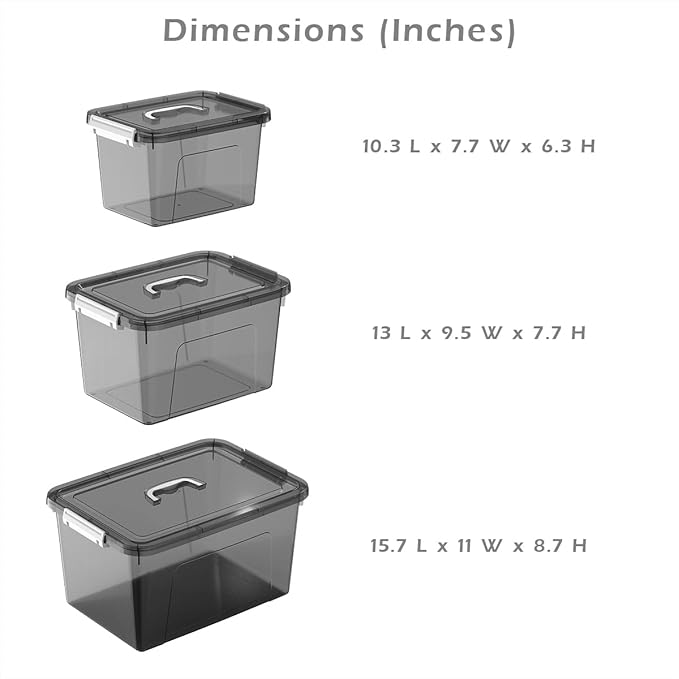 Plastic Storage Bins with Lids, 3 Pack Mixed Sizes (22 Qt, 16 Qt, 7 Qt) Clear Black Stackable Organizer Boxes with Latches for Closet, Pantry, Garage, Bathroom, Office - Image 2
