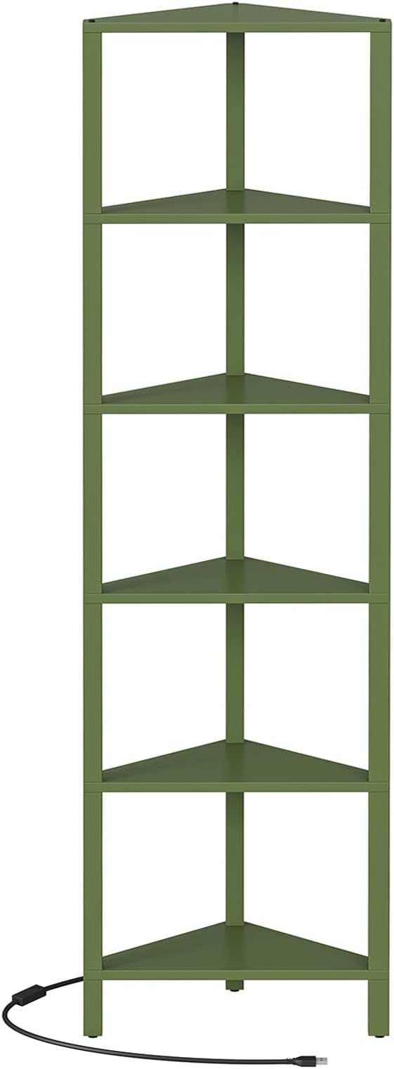 TUTOTAK Corner Shelf with LED Light, 6-Tier Corner Bookshelf for Small Space, Narrow Display Corner Shelf Stand with Storage Rack, for Living Room, Bedroom, Olive Green BS05BOG006L - Image 8