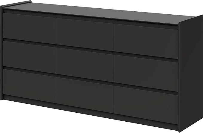 Extra Wide 9 Drawer Dresser for Bedroom, Modern Wooden Chest of Drawers, Sturdy Handle-Free Storage Cabinet with Anti-Tip Kit, Large Console Table for Master Room, Matte Black