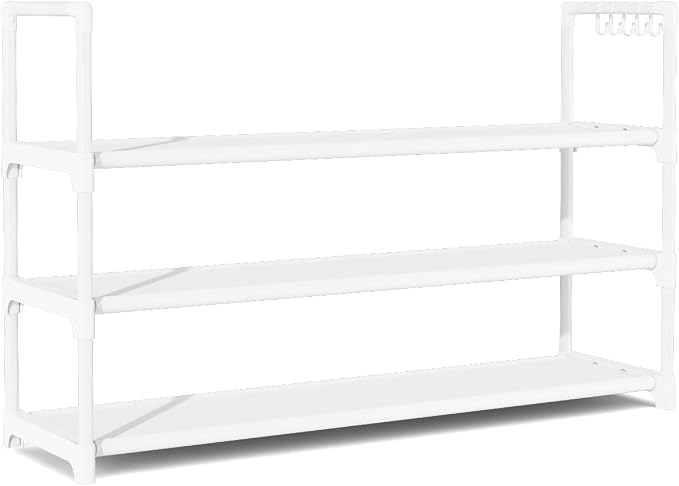 VILICK Shoe Rack for Closet Shoe Organizer Space Saver Storage for 12-15 Pair Shoe Shelf with Hook Free Standing 3 Tier Shoe Rack Organizer for Entryway, Small Spaces, White - Image 8