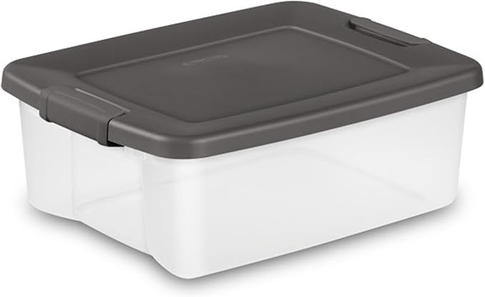 Sterilite 18-Pack Plastic Storage Bins w/ Lids, Shelf Totes Clear Containers, 25 Qt, Gray by Sterilite