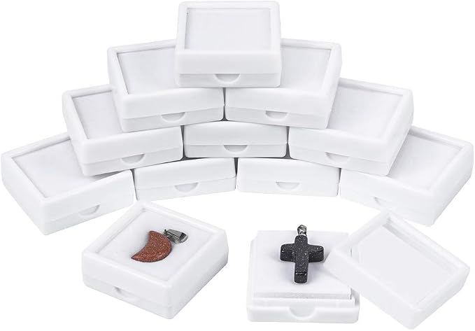 BENECREAT 24PCS White Gemstone Display Box Jewelry Box Container 1.57x0.6 with Clear Top Lids for Gems,Jewelry and Festival Gift Packing by BENECREAT