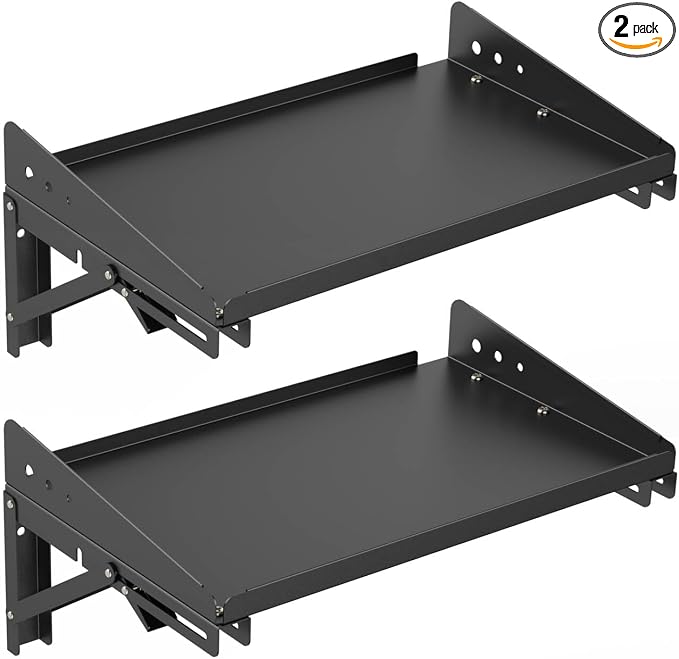 ULIBERMAGNET Garage Folding Storage Rack Shelves,200LB Metal Wall Mounted Adjustable Rail Shelf for Garage,Power Tools,Toolbox,Storage Shelves with Lip for Workshop Kitchen Office (2 Pack) by ULIBERMAGNET