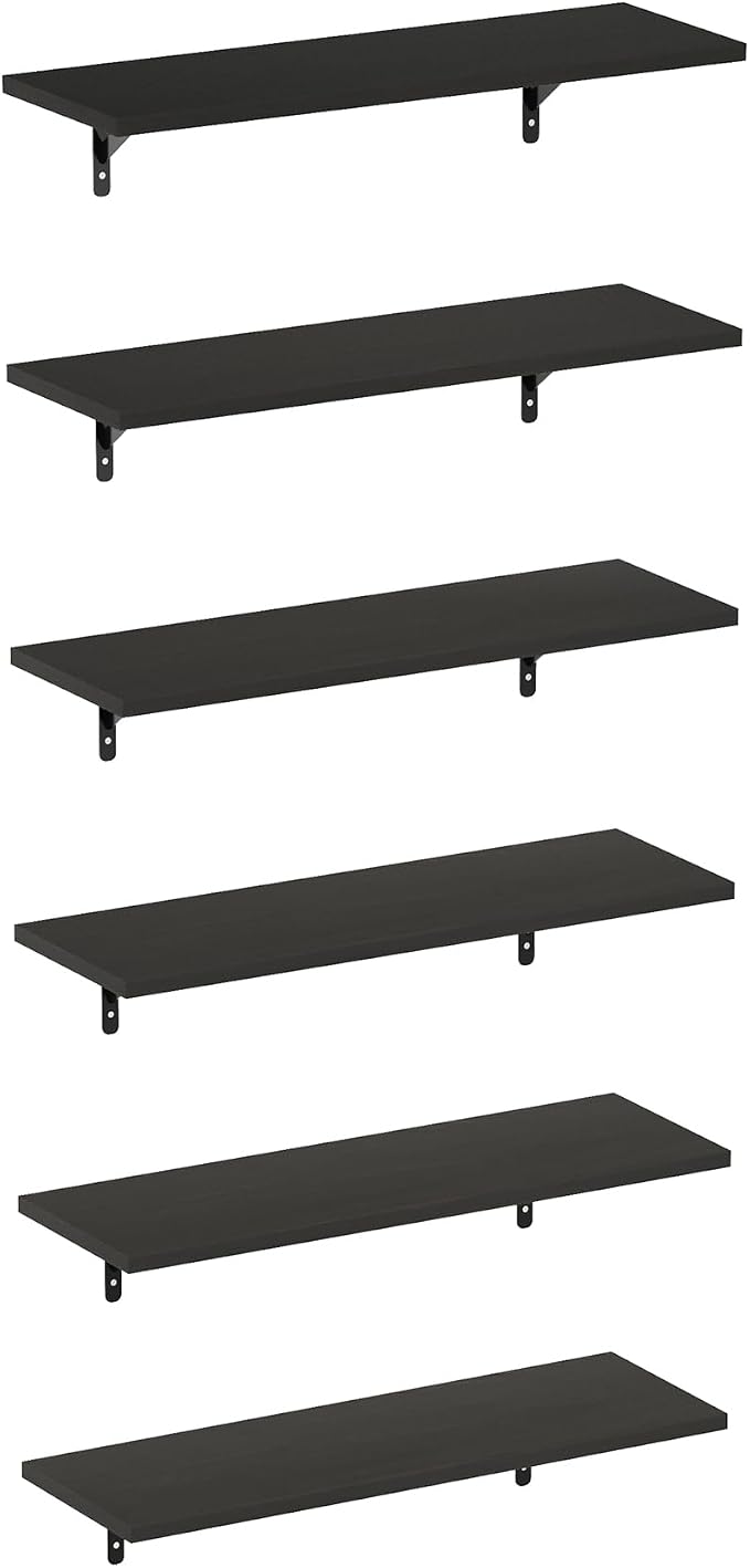 Furinno Rossi Floating Shelves for Wall Set of 6, 23-Inch Wall Shelf, Floating Shelf, Wall Mounted Shelves, for Bathroom, Bedroom, Living Room, Espresso by Furinno-FitsYourSpaceFitsYourBudget