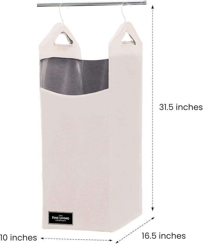 The Fine Living Co. Hanging Laundry Hamper Bag, Heavy Duty Hanger, Space Saving Closet Hamper Organizer (Beige) - Image 2