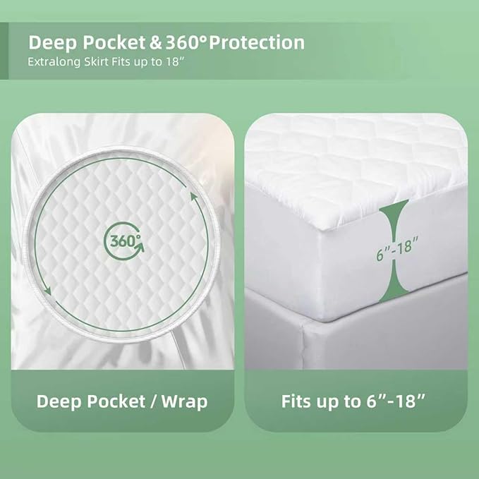 Waterproof Mattress Protector, Mattress Cover, Soft, Breathable,Noiseless, Deep Pocket 6-18 inches, White for Home Hotel Bedroom,Easy wash (Queen)