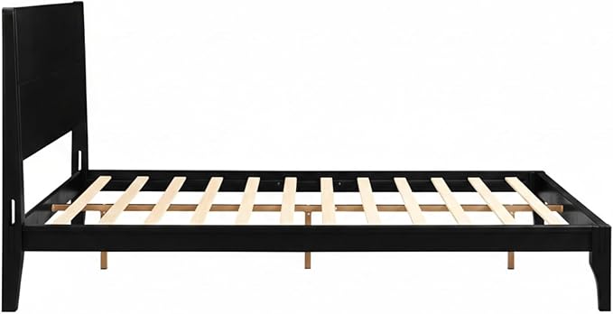 Merax Queen Size Bamboo Platform Bed, Mid-Century Modern Bed Frame with Tall Headboard, Solid Sustainable Bedframe Queen-Size, Wood Slat Support, No Box Spring Needed, Easy Assembly, Noise Free, Black
