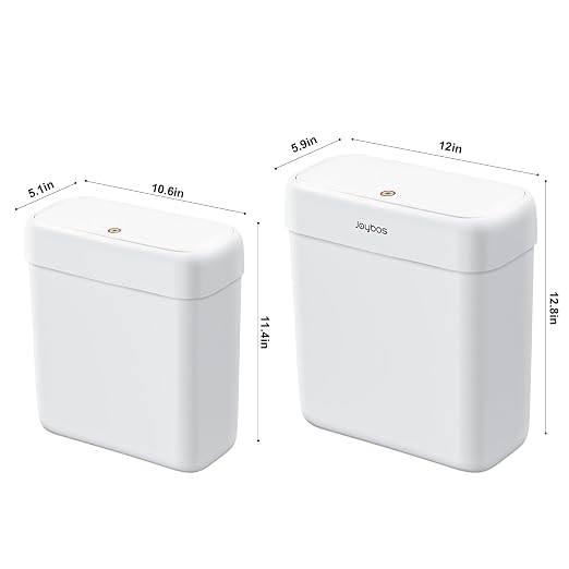 funest 2 Pack Bathroom Trash Can with Lid, 3 Gal/12 L & 2.7 Gal/10L Garbage Can with Pop-Up Lid, Small Spaces Plastic Trash Can, Slim Trash Bin Waste Basket for Bathroom,Rv, Office, White - Image 5