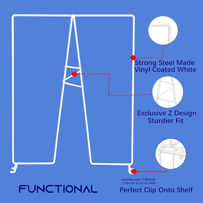 Wire Shelf Dividers - White Closet Organization & Storage Organizer - No Tool Shelf Divider for Wire Shelves - Metal Shelf Accessories – for 12“ Deep Wire Shelves – Tall 16” Height – 4 Pack - Image 3