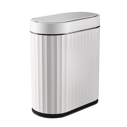 ELPHECO Bathroom Trash Can with Lid 2 Gallon Small Sensor Garbage Can, Slim Smart Trash Bin, Waterproof Automatic Wastebasket, Narrow Plastic Garbage Bin for Bathroom, Kitchen, Office, Black White by ELPHECOUSA